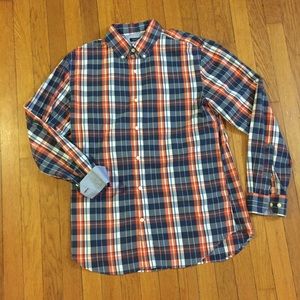 Blue & orange plaid BR shirt with solid blue cuff